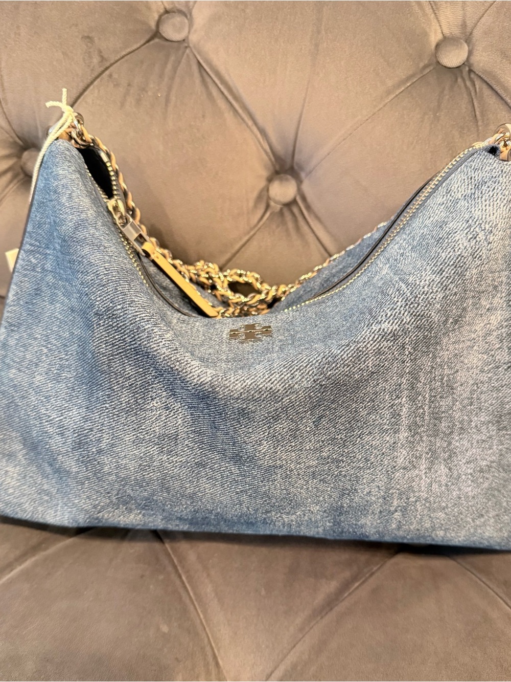 Tory Burch Washed Denim Hobo with Gold Chain Strap NWT